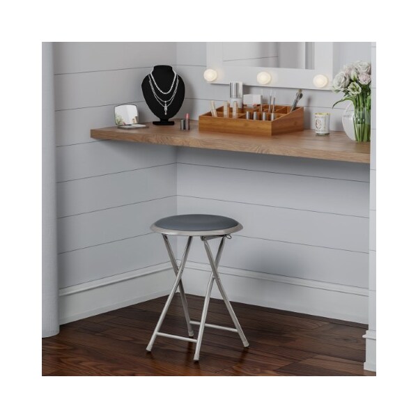 Hastings Home Folding Stool Heavy Duty 18-Inch Collapsible Padded Round with 300 Pound Capacity Home (Gray) 875393VLL - main